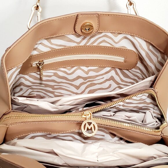 MATMAZEL "SERRA" 3 Compartment, Geometric Pattern Shoulder Bag- Green or Mink - Picture 17 of 17